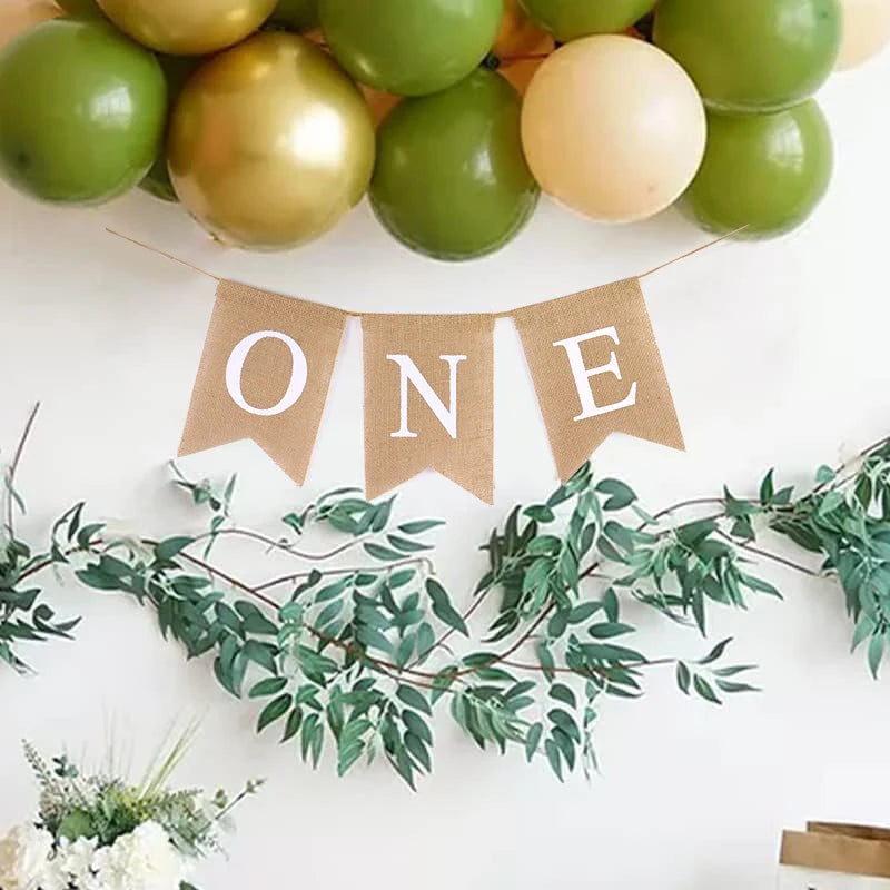 1. Geburtstag Stuhl-Banner – „ONE“ Jutegirlande für Jungen und Mädchen
