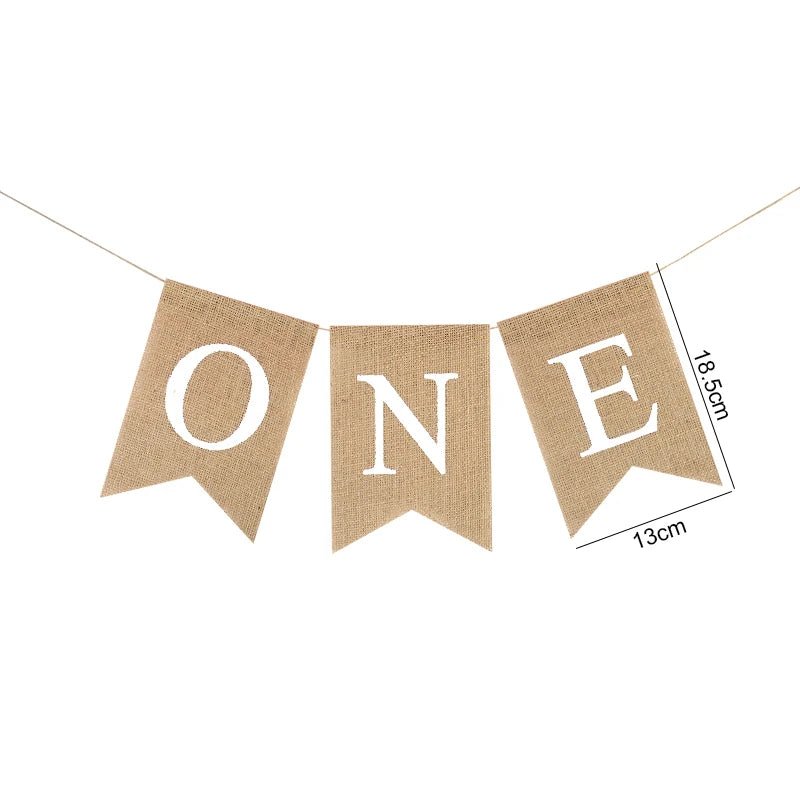 1. Geburtstag Stuhl-Banner – „ONE“ Jutegirlande für Jungen und Mädchen