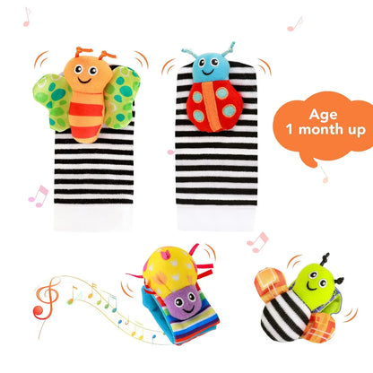 Baby Rassel-Set – Sensorisches Handgelenk- und Socken-Rasselspielzeug (4-teilig)