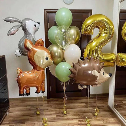 13-teiliges Set Goldene Zahlenballons 80 cm – Safari-Tier-Deko für Kindergeburtstag