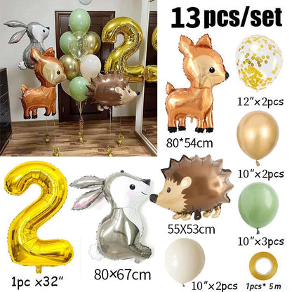 13-teiliges Set Goldene Zahlenballons 80 cm – Safari-Tier-Deko für Kindergeburtstag